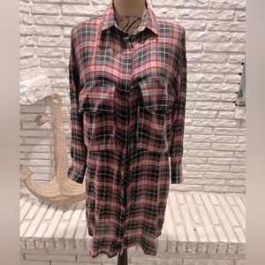 Mango Casual Plaid Shirt Dress Sz S